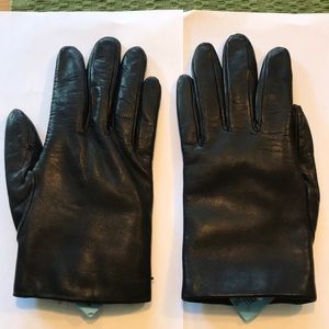 Black leather rabbit fur lining gloves size L